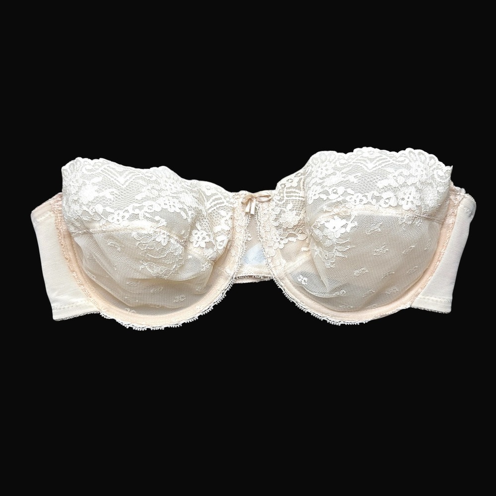 Vintage Vanity Fair Lace Strapless Bra Cream Underwire 74-100 Size 36C